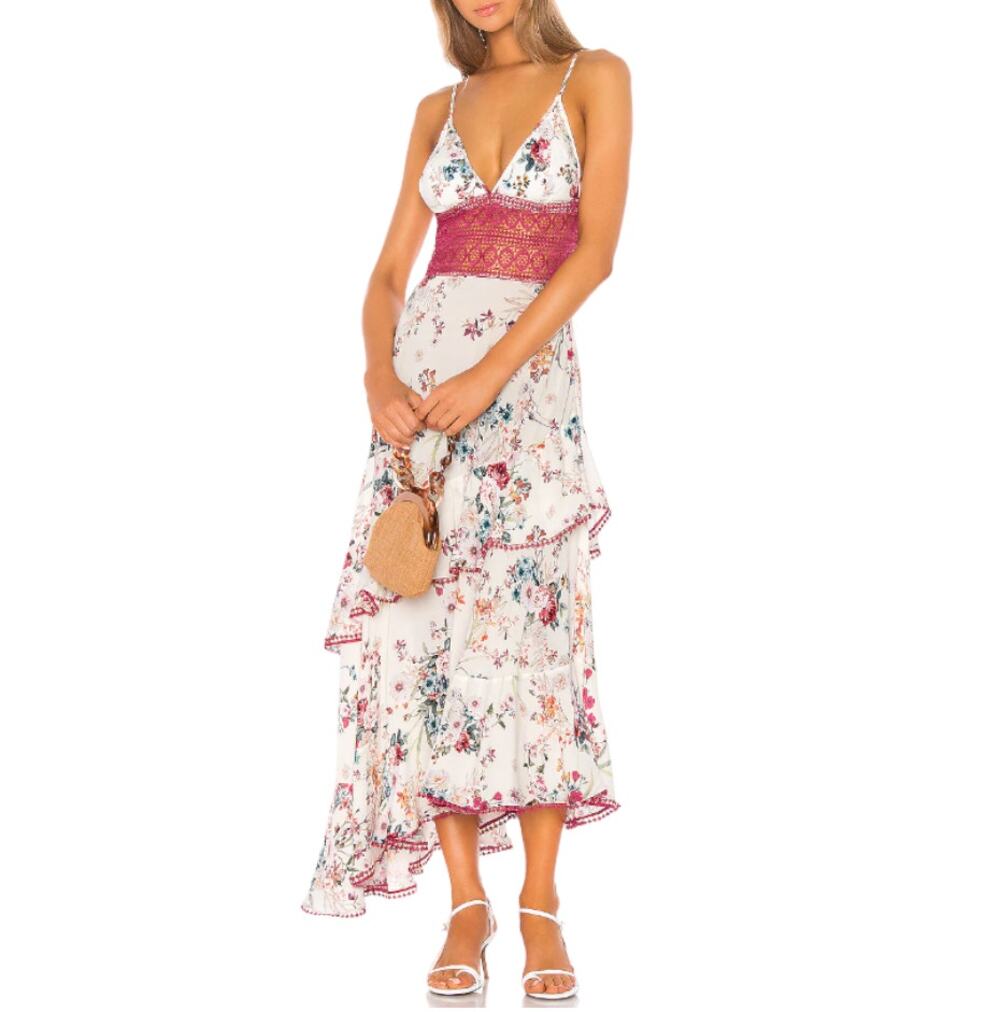 Charo Ruiz NEW Noa Crocheted Lace Floral Cotton Voile Asymmetrical Dress Large